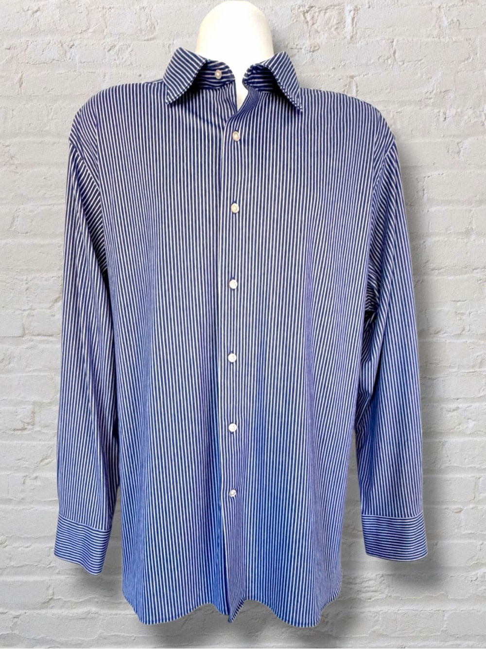 Daniel Cremieux Signature Collection Mens XXL Blue White Stripe Dress Shirt LS